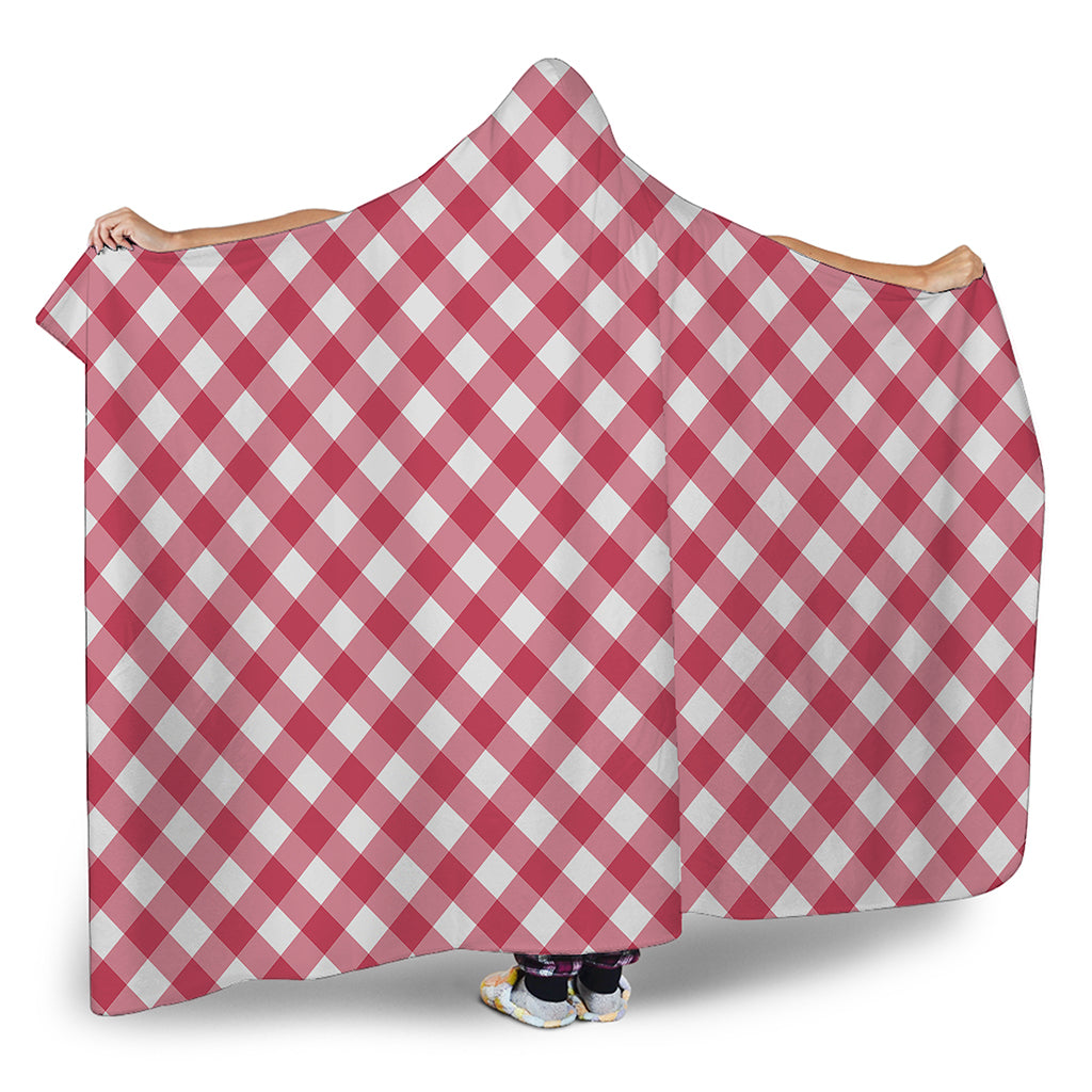 Cardinal Red And White Gingham Print Hooded Blanket