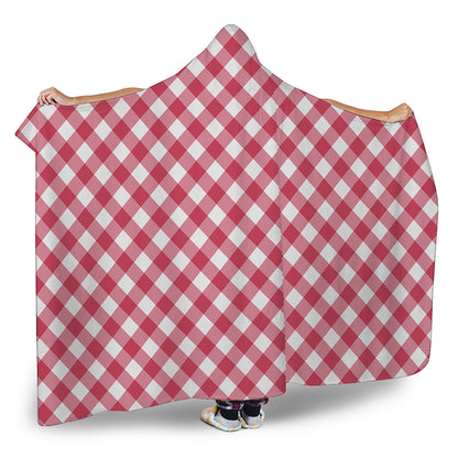 Cardinal Red And White Gingham Print Hooded Blanket