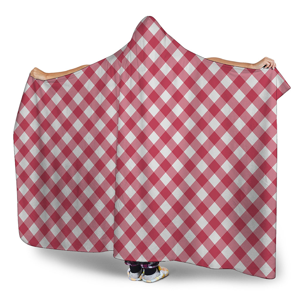 Cardinal Red And White Gingham Print Hooded Blanket