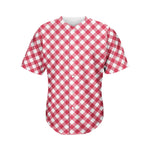 Cardinal Red And White Gingham Print Men's Baseball Jersey