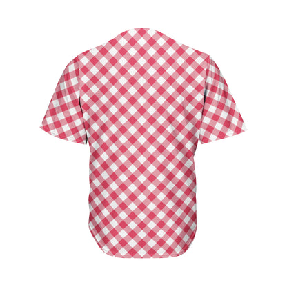 Cardinal Red And White Gingham Print Men's Baseball Jersey