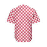 Cardinal Red And White Gingham Print Men's Baseball Jersey