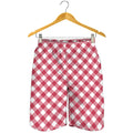 Cardinal Red And White Gingham Print Men's Shorts
