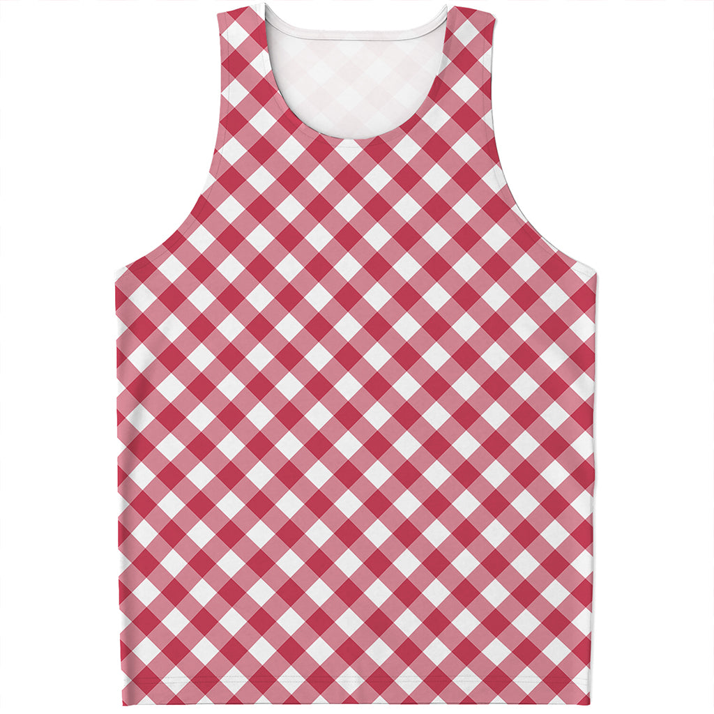 Cardinal Red And White Gingham Print Men's Tank Top