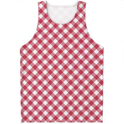 Cardinal Red And White Gingham Print Men's Tank Top