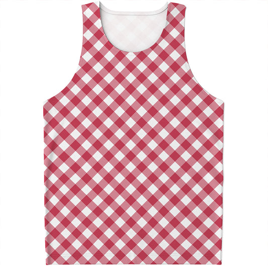 Cardinal Red And White Gingham Print Men's Tank Top