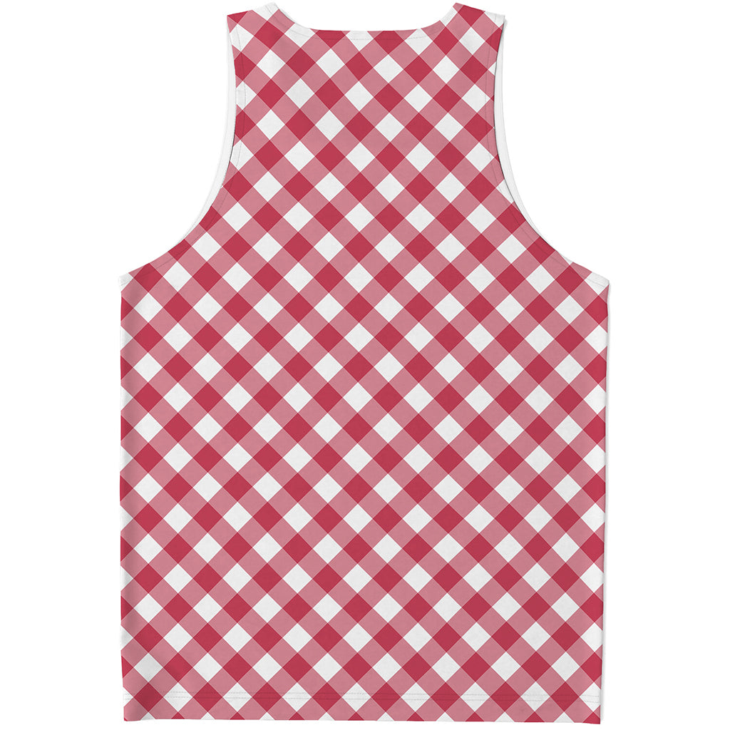 Cardinal Red And White Gingham Print Men's Tank Top
