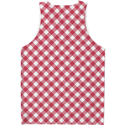 Cardinal Red And White Gingham Print Men's Tank Top