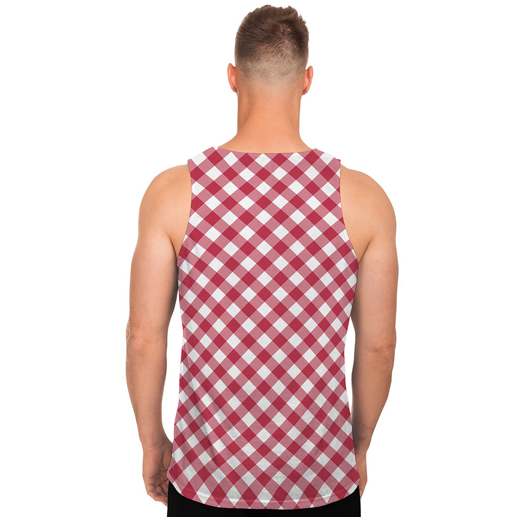 Cardinal Red And White Gingham Print Men's Tank Top