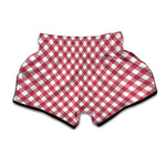 Cardinal Red And White Gingham Print Muay Thai Boxing Shorts