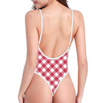 Cardinal Red And White Gingham Print One Piece High Cut Swimsuit