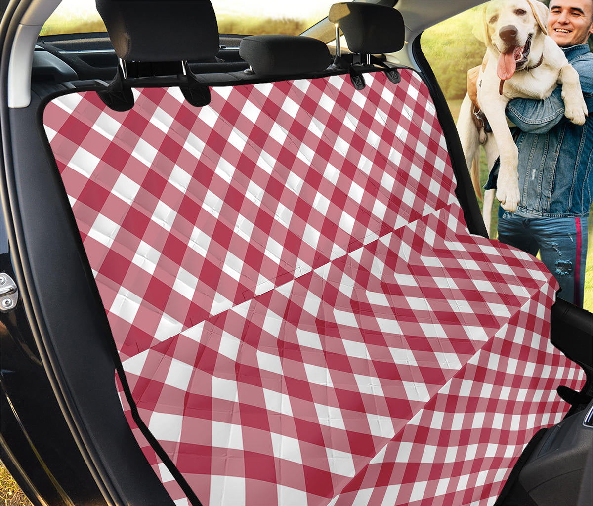 Cardinal Red And White Gingham Print Pet Car Back Seat Cover