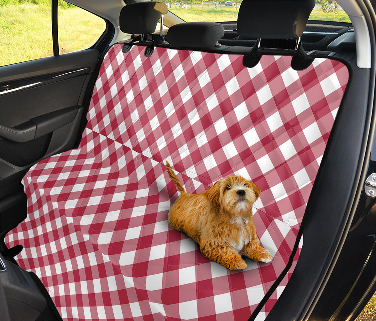 Cardinal Red And White Gingham Print Pet Car Back Seat Cover