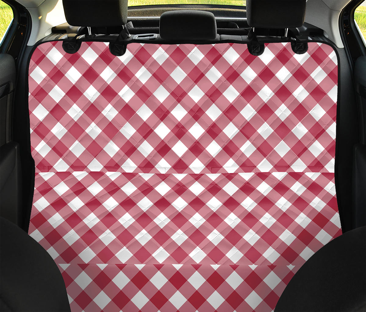 Cardinal Red And White Gingham Print Pet Car Back Seat Cover