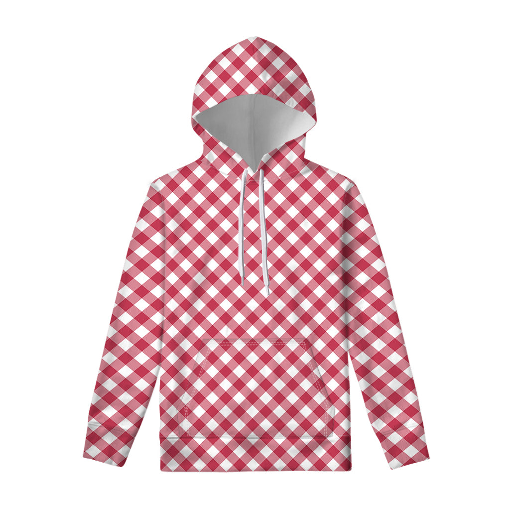 Cardinal Red And White Gingham Print Pullover Hoodie