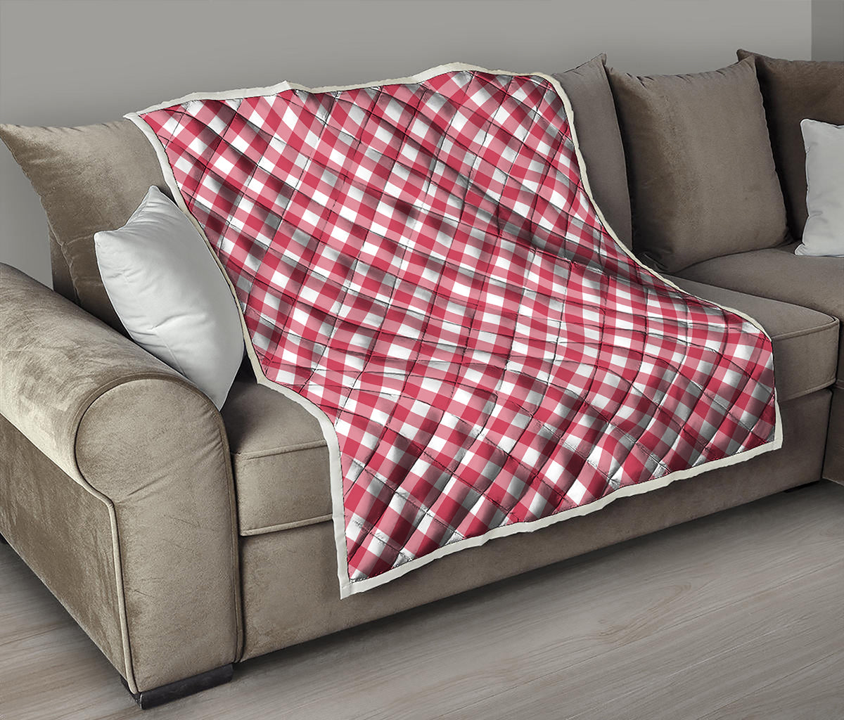 Cardinal Red And White Gingham Print Quilt