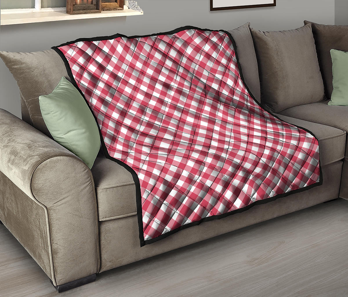 Cardinal Red And White Gingham Print Quilt