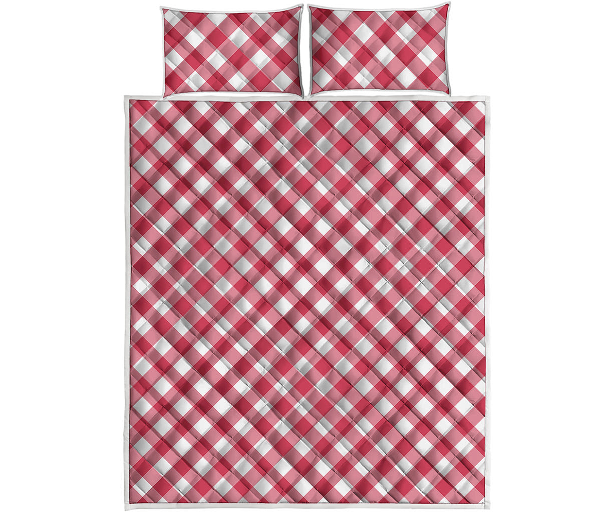 Cardinal Red And White Gingham Print Quilt Bed Set