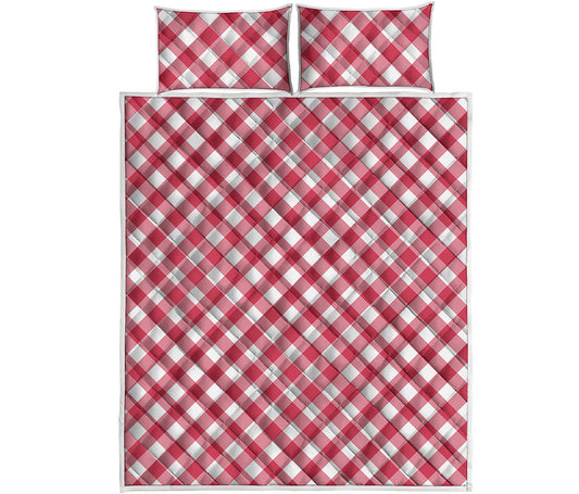 Cardinal Red And White Gingham Print Quilt Bed Set