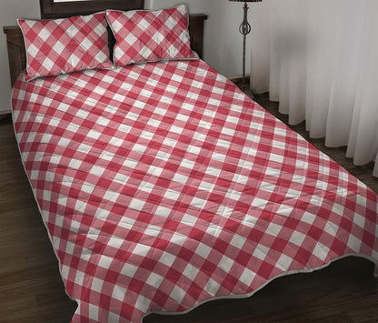 Cardinal Red And White Gingham Print Quilt Bed Set