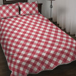 Cardinal Red And White Gingham Print Quilt Bed Set