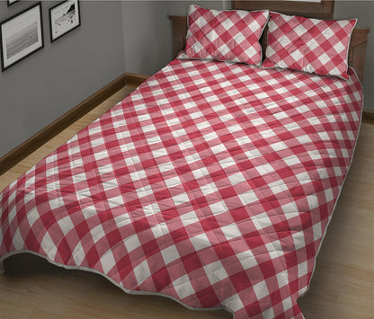 Cardinal Red And White Gingham Print Quilt Bed Set