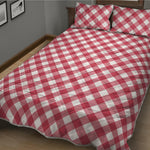 Cardinal Red And White Gingham Print Quilt Bed Set