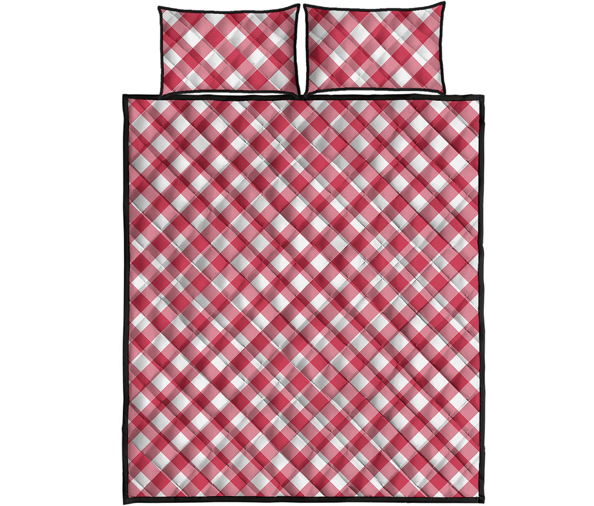 Cardinal Red And White Gingham Print Quilt Bed Set
