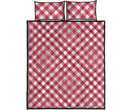 Cardinal Red And White Gingham Print Quilt Bed Set