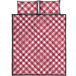 Cardinal Red And White Gingham Print Quilt Bed Set
