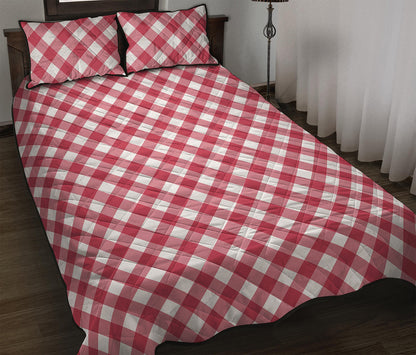 Cardinal Red And White Gingham Print Quilt Bed Set
