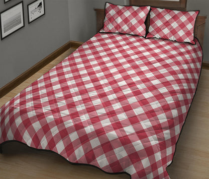 Cardinal Red And White Gingham Print Quilt Bed Set