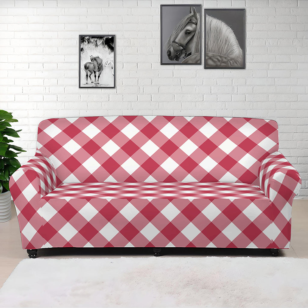 Cardinal Red And White Gingham Print Sofa Cover