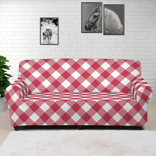 Cardinal Red And White Gingham Print Sofa Cover