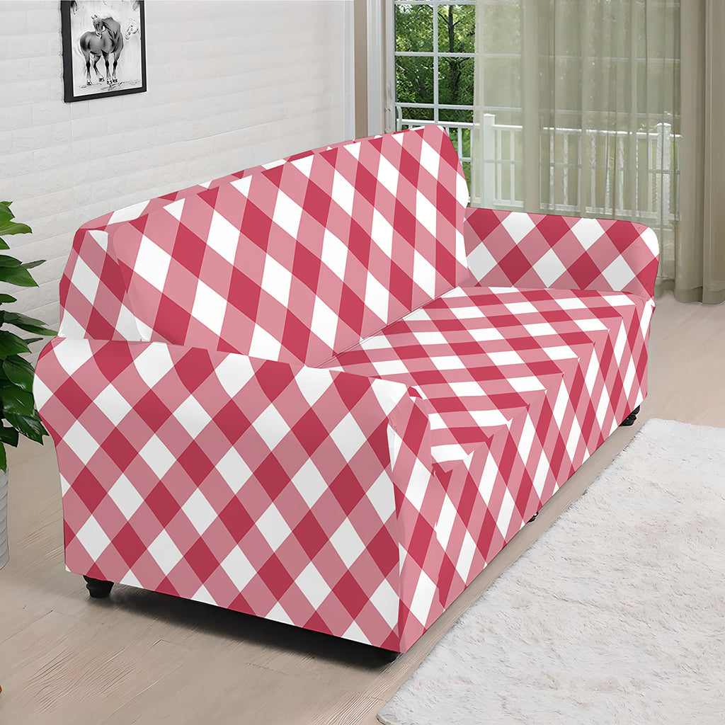 Cardinal Red And White Gingham Print Sofa Cover