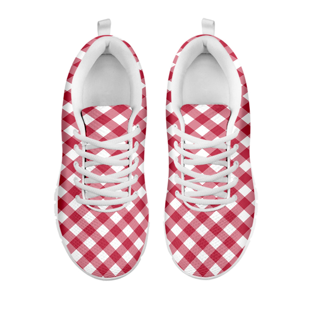 Cardinal Red And White Gingham Print White Sneakers