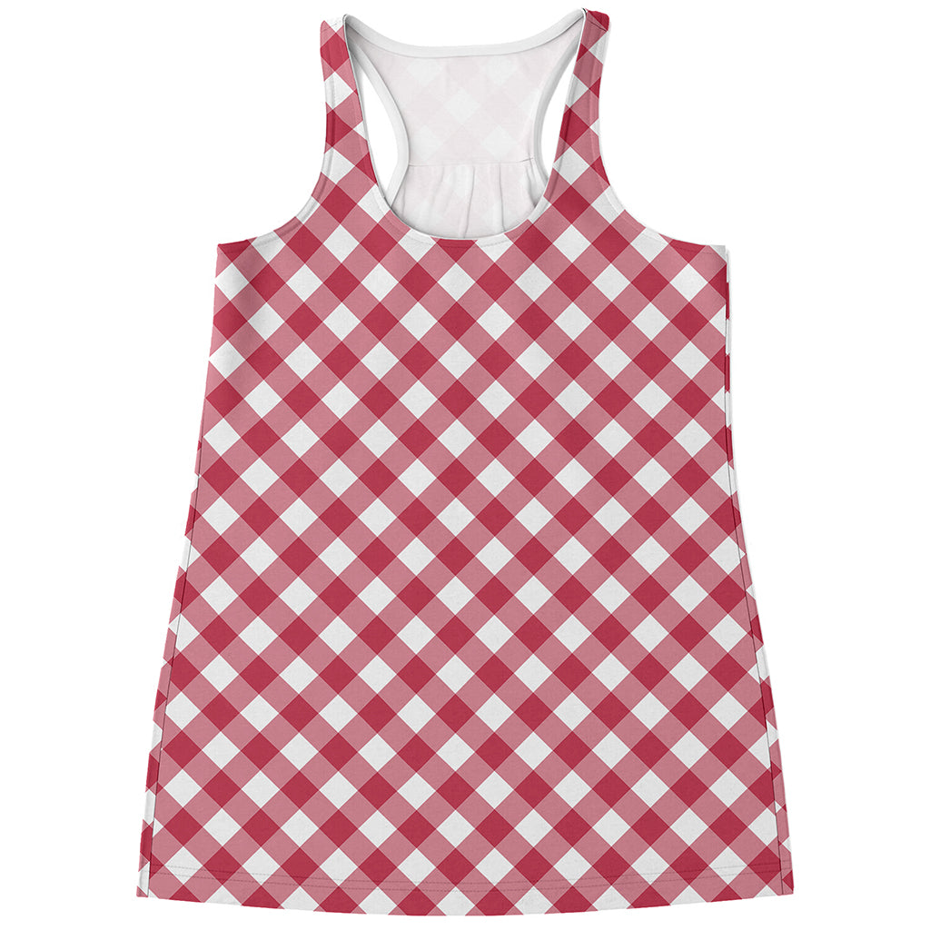 Cardinal Red And White Gingham Print Women's Racerback Tank Top