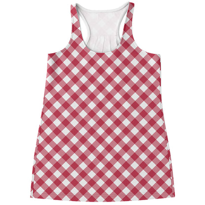 Cardinal Red And White Gingham Print Women's Racerback Tank Top
