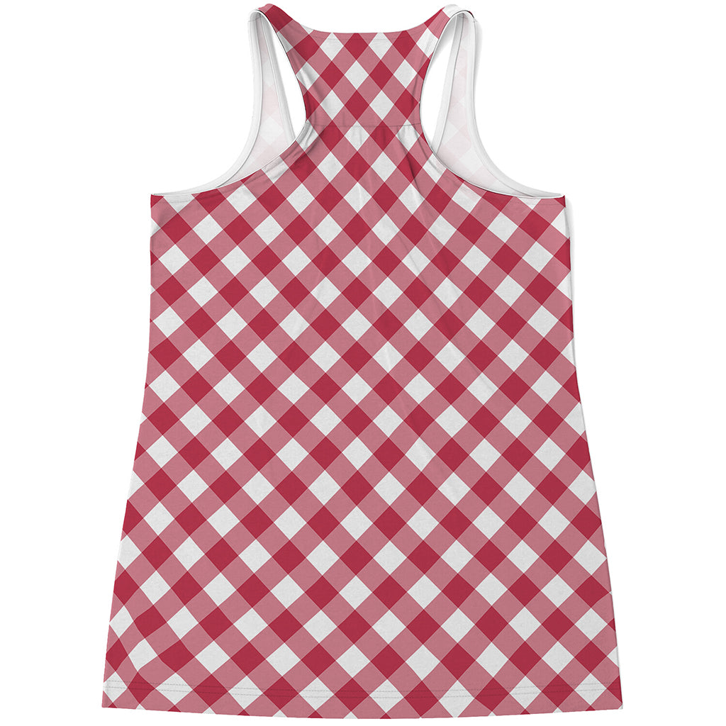 Cardinal Red And White Gingham Print Women's Racerback Tank Top