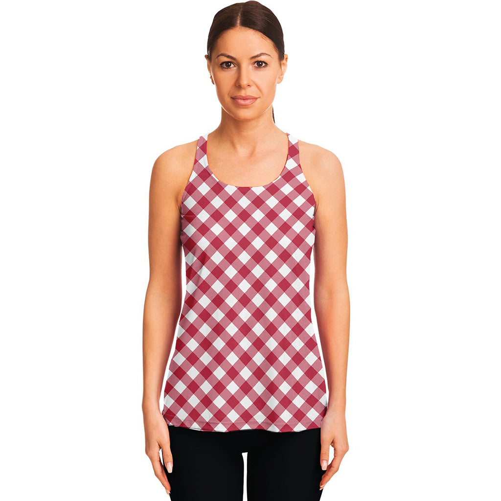 Cardinal Red And White Gingham Print Women's Racerback Tank Top