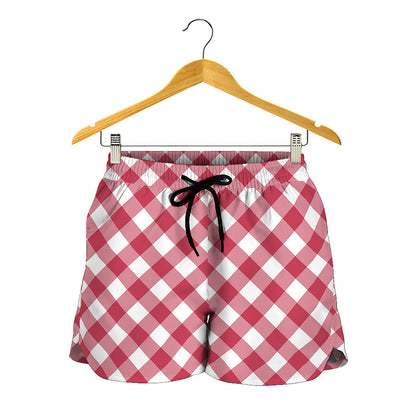 Cardinal Red And White Gingham Print Women's Shorts