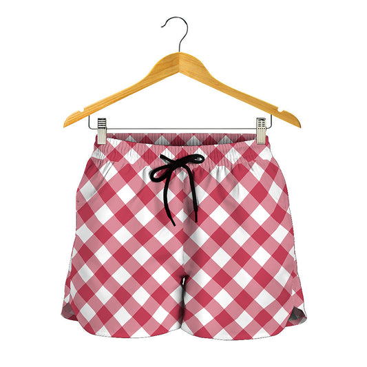 Cardinal Red And White Gingham Print Women's Shorts