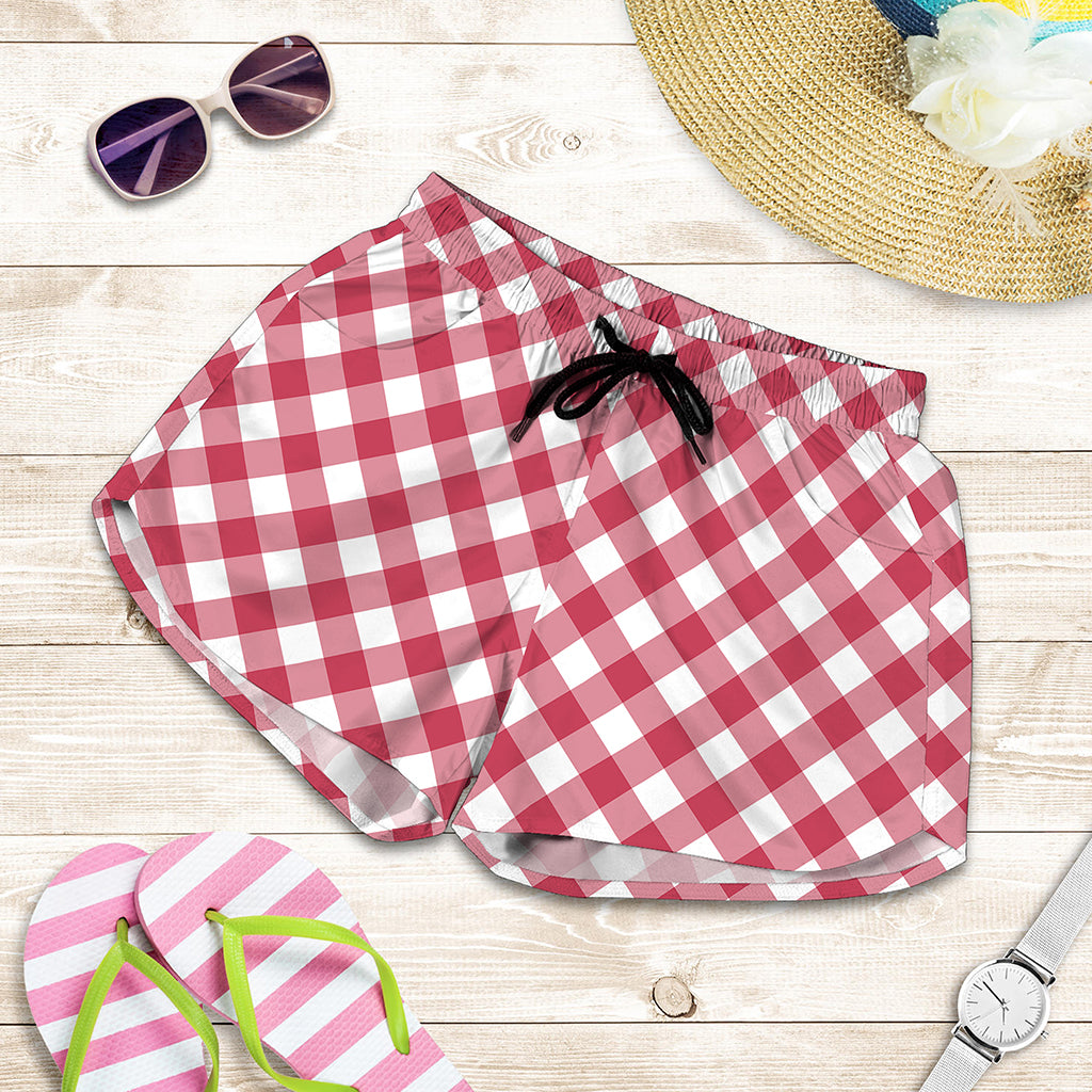 Cardinal Red And White Gingham Print Women's Shorts