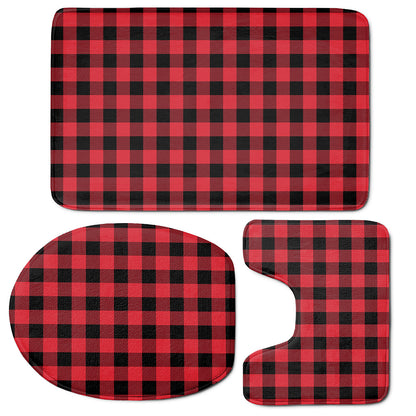Cardinal Red Buffalo Check Pattern Print 3 Piece Bath Mat Set