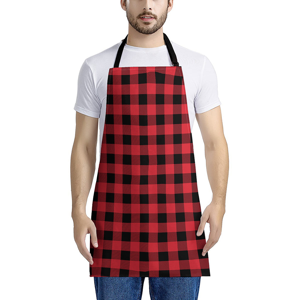 Cardinal Red Buffalo Check Pattern Print Apron