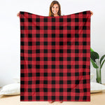 Cardinal Red Buffalo Check Pattern Print Blanket