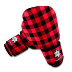 Cardinal Red Buffalo Check Pattern Print Boxing Gloves