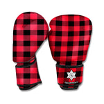 Cardinal Red Buffalo Check Pattern Print Boxing Gloves