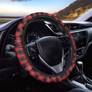 Cardinal Red Buffalo Check Pattern Print Car Steering Wheel Cover