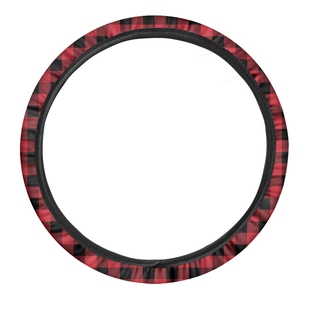 Cardinal Red Buffalo Check Pattern Print Car Steering Wheel Cover